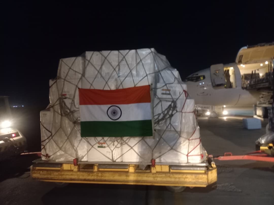 MEAIndia's tweet photo. India’s humanitarian assistance to the people of Afghanistan continues.

Another consignment from India has reached Kabul including life saving medicines and medical consumables for government hospital in the city. Health remains at the heart of India's humanitarian assistance to the Afghan people.

@MoFA_Afg 
@Zabehulah_M33