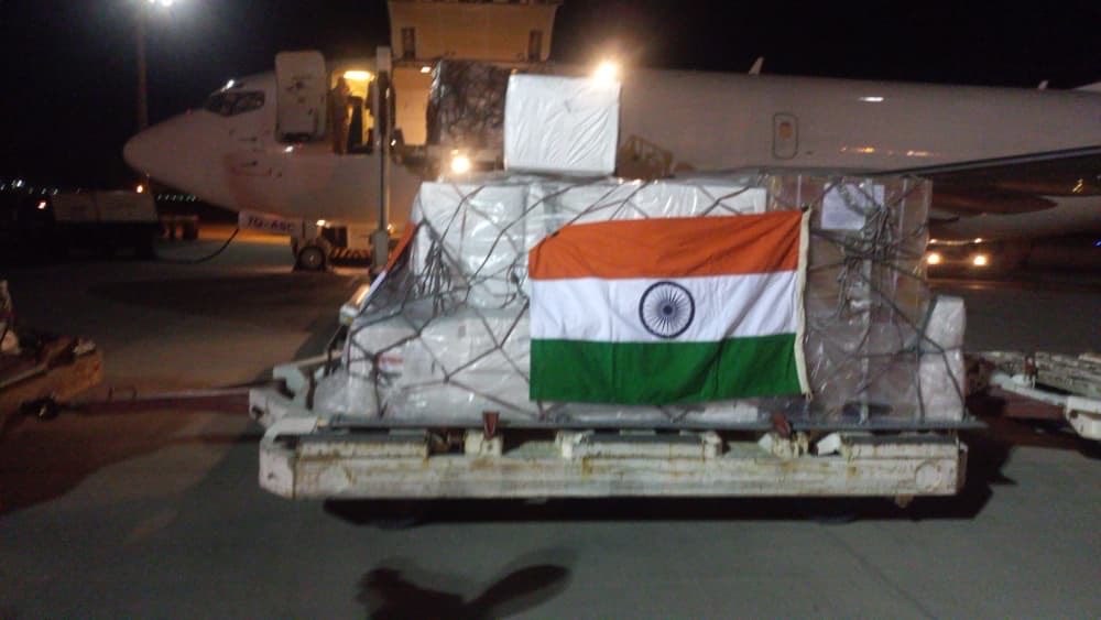 MEAIndia's tweet photo. India’s humanitarian assistance to the people of Afghanistan continues.

Another consignment from India has reached Kabul including life saving medicines and medical consumables for government hospital in the city. Health remains at the heart of India's humanitarian assistance to the Afghan people.

@MoFA_Afg 
@Zabehulah_M33