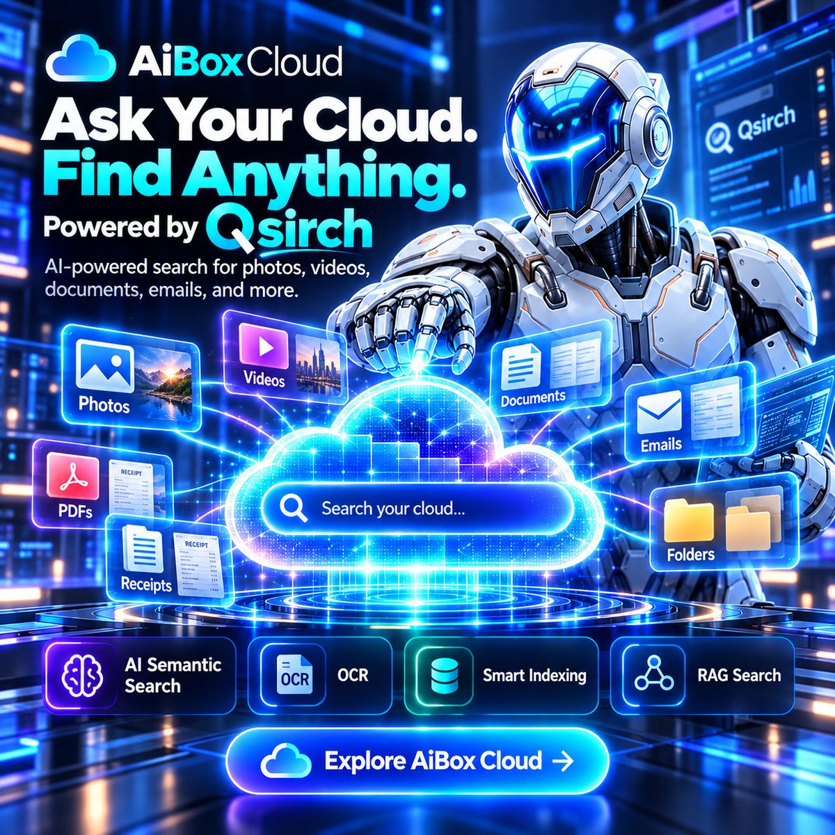 aiboxtoken's tweet photo. Your cloud shouldn’t just store files. It should understand them.
With AiBox Cloud + Qsirch, finding information becomes faster, smarter, and more intuitive.
Instead of digging through folders or trying to remember exact filenames, you can search by meaning, context, content, or keywords.
Need to find an old invoice?
A Bangkok trip receipt?
A photo from a specific event?
A document buried somewhere in your storage?
Just search naturally.
With AiBox Cloud + Qsirch, you can:
✅ Search photos, videos, documents, emails, and more
✅ Use AI-powered semantic search
✅ Find text inside scanned documents with OCR
✅ Discover related files across different formats
✅ Search by meaning, not just filename
✅ Turn your private cloud into a smarter data workspace
✅ Start with 15GB Free
Ask. Understand. Find. Analyze.
This is more than cloud storage.
This is intelligent cloud storage.
Start your AiBox Cloud Free Plan today — 15GB Free.
AiBox Cloud + Qsirch
Store smarter. Search smarter. Work faster.
#AiBoxCloud #Qsirch #QNAP #AISearch #SemanticSearch #SmartCloud #PrivateCloud #NAS #CloudStorage #AIWorkspace #FileSearch #15GBFree
