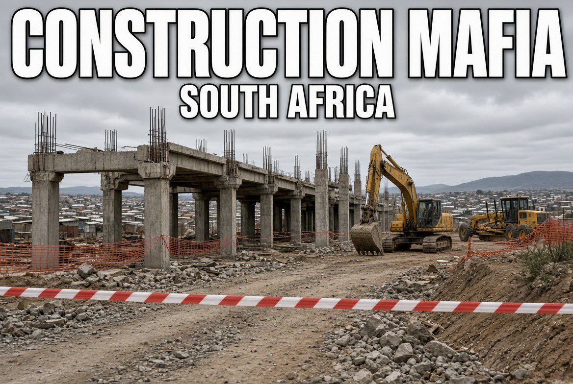 JvanLogg's tweet photo. The “Construction Mafia” in South Africa is no longer a localised provincial site invasion. It has become a national extortion economy affecting public infrastructure, inflating project costs, and deciding which schools, roads, clinics and water works get built.

It began in KZN as armed “business forums” demanding cuts of contracts. It now sits in procurement, subcontracting, plant hire, security and, in some metros, and the municipal supply chain itself.

Government estimates the direct cost in lost economic output to about R17 billion a year, “with billions more lost before a project gets off the ground.” 

In 2024, Department of Public Works and Infrastructure said 164 of 206 of its own infrastructure projects were delayed (79%), with R1.3 billion spent that year and R2.9 billion over several years still incomplete. Causes included late client payments, weak project control, contractor default and site disruption.

The scams:

1. Groups arrive armed, claim to represent “the community,” and demand 30% of contract value, nominated subcontractors, or cash. Work stops until they are paid or given a stake.

2. A 30% demand of local partners. National Treasury has confirmed the 30% rule does not apply to private contracts and is not a licence to extort. The syndicates treat it as one.

3. Forced labour and dummy SMMEs. Contractors are compelled to put forum-linked companies on the books. Many exist only on paper. Unqualified labour is forced onto site. Quality collapses; costs rise.

4. Equipment theft and sabotage as collection. Graders, generators and copper are stolen or sites are vandalised until protection money is paid.

5. Front companies and recycling. After blacklisting, directors resign, the entity is renamed, family members become new directors, and the same network bids again.

2014-2015: Origin: Two KZN township groups - Delangokubona Business Forum and KwaMashu Youth in Action - began invading sites. They later formed the Federation for Radical Economic Transformation, subsequently renamed the Black Business Federation. Delangokubona still operates separately in a loose alliance. The method was copied into Gauteng from 2017-18 and then into the Western Cape and Eastern Cape.

2015-2019: As specialised policing and prosecution capacity across the state thinned during the State Capture years, the forums professionalised. Industry accounts say almost all major construction sites in KZN were affected in this window. In January 2019 Aveng–Strabag terminated a R1.65 billion Mtentu Bridge contract on the N2 Wild Coast after 84 days off site following armed threats and protest action. A R11 billion Montrose Mega City housing project in Randfontein, launched in 2017, stalled after 2017-18 with contemporaneous accounts citing “forum demands” and “failed bulk services”. The site was later stripped.

2019 : SAFCEC and GI-TOC put 183 infrastructure projects worth more than R63 billion as disrupted by that year. Public Works and National Treasury still use it as the official baseline - roads not built, clinics delayed, water schemes stalled.

2020-2024: Extortion cases nationally (all sectors) ran at 6 056 reported between April 2019 and March 2024, with 2 389 arrests and only 178 convictions. Construction remains the primary subset. 

Links with taxi associations as enforcers were now being recorded. 

At the Lower uMkhomazi water project an altercation left a ward councillor and two security guards dead.

2024 onwards: The Durban Declaration between Public Works, Treasury and SAPS created hotlines, economic-infrastructure task teams and a blacklisting push with more than 770 cases reported. 

There is still no official figure for what the “construction mafia” itself took in cash, dummy subcontracts or protection fees. Treasury and Public Works put more than 180 projects worth R63 billion as disrupted since 2019 - the value of sites hit, not money stolen - while estimating about R17 billion a year in lost output.