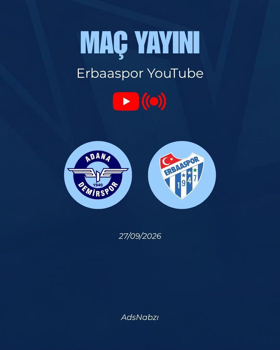 adsnabzii's tweet photo. Bu gün oynanacak Adana Demirspor - Erbaaspor müsabakası, Erbaaspor YouTube kanalından canlı yayınlanacak.

#AdanaDemirspor https://t.co/rRPmJq66zU