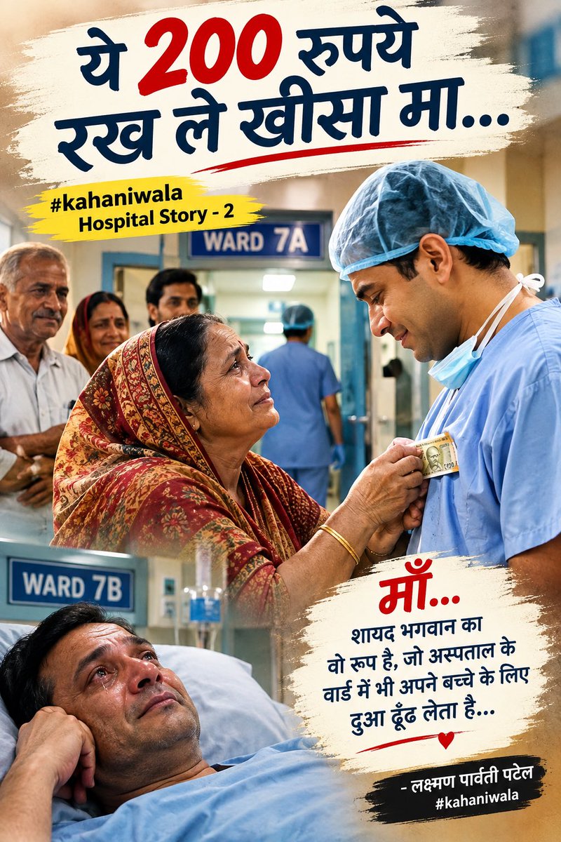 LaxmanParvati's tweet photo. #Kahaniwala #HospitalStory #माँ #माँकाप्यार #माँकीममता #माँकीदुआ #MotherLove #Maa #MaaKiDua #MotherIsMother #EmotionalStory #HeartTouchingStory #Humanity #निःस्वार्थप्रेम #ममता #माँकाआशीर्वाद #HospitalDiaries #LifeStory #Kahani #कहानीवाला #LaxmanParvatiPatel https://t.co/Ava55gglWM