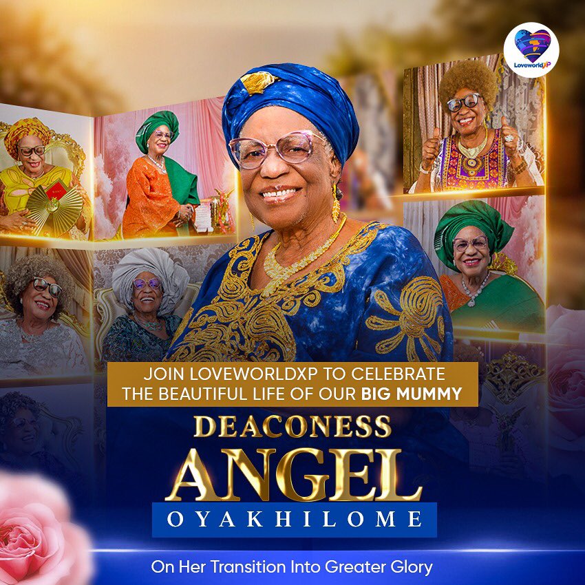 loveworldxp's tweet photo. ❤️ CELEBRATING THE BEAUTIFUL LIFE OF OUR HIGHLY ESTEEMED DEACONESS ANGEL “BIG MOMMY” OYAKHILOME ❤️

With hearts full of love and thanksgiving to God, we celebrate the beautiful and glorious life of our Highly Esteemed Deaconess Angel Oyakhilome — our beloved “Big Mommy” https://t.co/Tdmn6Oo88F