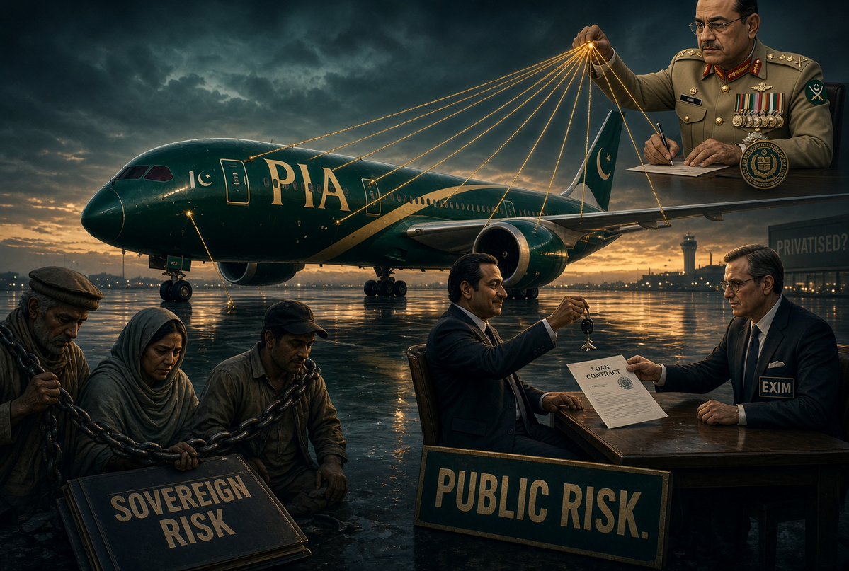 soldierspeaks's tweet photo. PIA was just “privatised.” So why is Pakistan’s Finance Minister negotiating a US EXIM loan to buy Boeing 787s for it?

If this were a real private airline, fleet expansion would be a commercial decision for the new owners — funded by their capital or market borrowing. Instead, a government minister is arranging sovereign-linked financing for a company that is supposedly no longer state-owned.

Look at who actually took control. The winning consortium is not some arms-length private buyer. Fauji Fertiliser, part of the army-linked Fauji Foundation network, holds about 34% — almost as much as Arif Habib’s Fatima Fertiliser. A retired lieutenant general from Fauji Foundation was made chairman. So the state may have sold the shares, but the establishment never left the cockpit.

That is the red flag.

If the government negotiates — and likely backstops — an EXIM loan, the owners get the aircraft while the public may still carry the risk. US EXIM financing usually needs strong credit or a sovereign guarantee. If the new owners cannot raise commercial finance themselves, this “privatisation” did not transfer real capacity to operate independently.

Privatisation was sold as taking the burden off taxpayers. If the Finance Minister is still arranging the fleet, the burden has not shifted. It has been repackaged. Taxpayers remain on the hook if the airline defaults.

The buyer was also required to induct new aircraft. If the state now has to step in and arrange the purchase, that looks less like contract enforcement and more like covering for the buyer — while a military-linked shareholder sits inside the deal.

So who benefits? A private-military consortium gets long-haul assets with state-backed financing. The public keeps the downside. Field Marshal Asim Munir’s ecosystem keeps influence over the national carrier.
A privatised airline whose planes are being financed through a sovereign-negotiated EXIM loan, and whose largest partners include Fauji, is not a clean transfer to the private sector. It looks like risk for the state, reward for connected owners, and continued establishment control.
The loan terms, any guarantee, the Fauji stake, and why the buyer is not financing this independently all deserve public scrutiny.