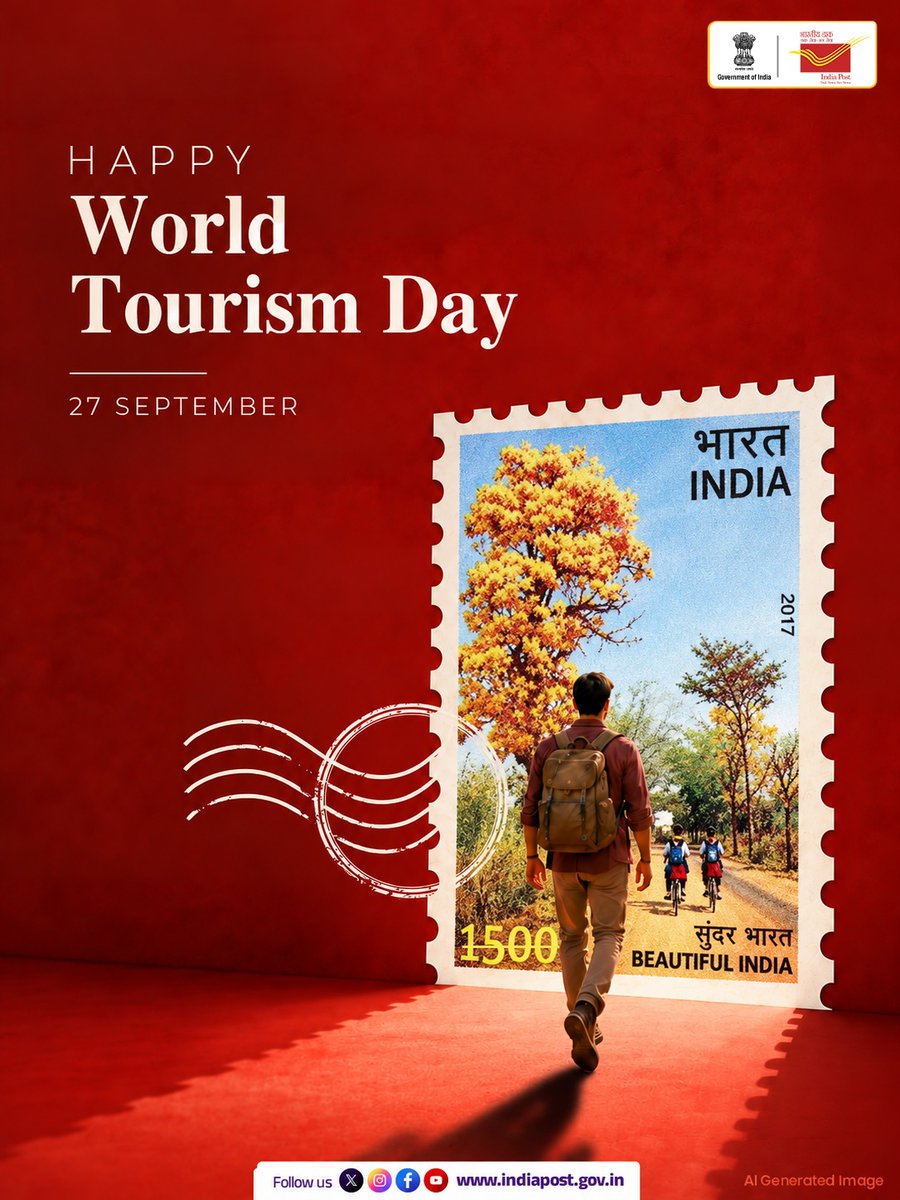 IndiaPostOffice's tweet photo. World Tourism Day — Let every journey become a story. 🌏📮

#IndiaPost #WorldTourismDay #DakSewaJanSewa https://t.co/nDGwMzFgul