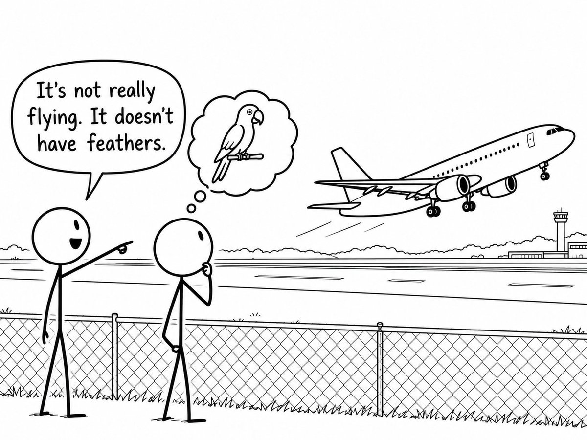 aran_nayebi's tweet photo. The “AI is fake” crowd watching a plane take off: https://t.co/9IuI0CEG3y
