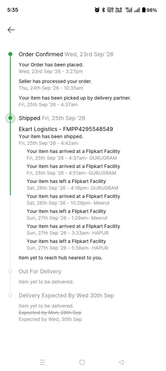 pintukumar2610's tweet photo. Again new order Delivery pending from Flipkart.
Very Very Very Very Bad service from Flipkart. 

Last order cancel without my confirmation

#Fraudbyflipkart 
#FraudbyEkartlogestics https://t.co/3PTOjzRdYX