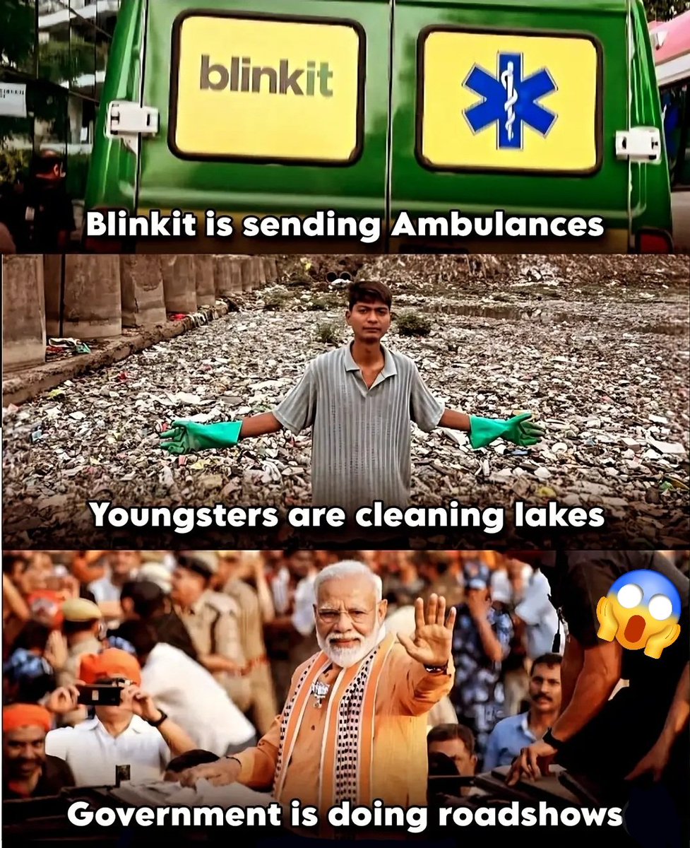 winshalp's tweet photo. Blinkit is giving ambulance service, youngsters are cleaning lakes/river,what's doing government ? https://t.co/6Kqau9VJti