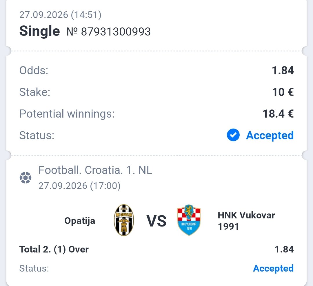 RaimisGold's tweet photo. DAY 26📈

€400 → €10,000 Challenge
BET #52 of the journey 🎯
Odds: 1.84
Stake: €10
#SportsBetting #RoadTo10K https://t.co/bAL5HRKyUK