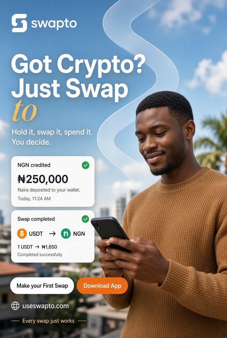rukizcukiz's tweet photo. You have your crypto, and you need some naira…

But then the struggle begins:

How much do i convert?
Where do i convert it?
Who do i send it to?
And what happens to the rest of my balance?

That’s exactly why @useswapto is building….

A simpler way to go from crypto to naira https://t.co/JUo8hWhJXm