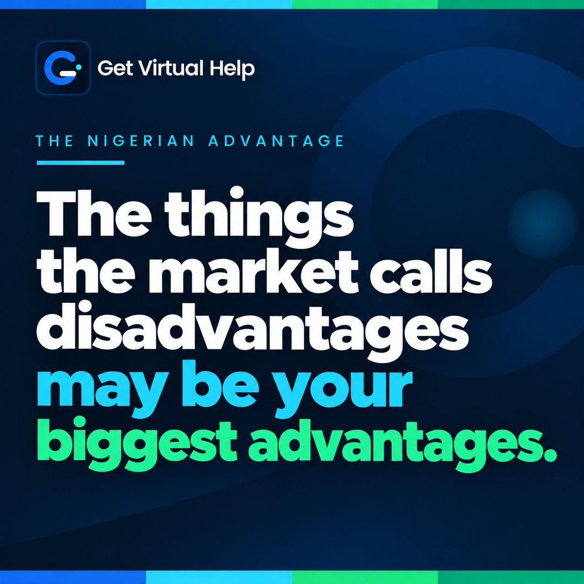 getvirtualhelp's tweet photo. Being Nigerian is not the disadvantage you were told it was.

Three flyers. Three reasons why.

Swipe. 👇 https://t.co/SlwJeah9yw