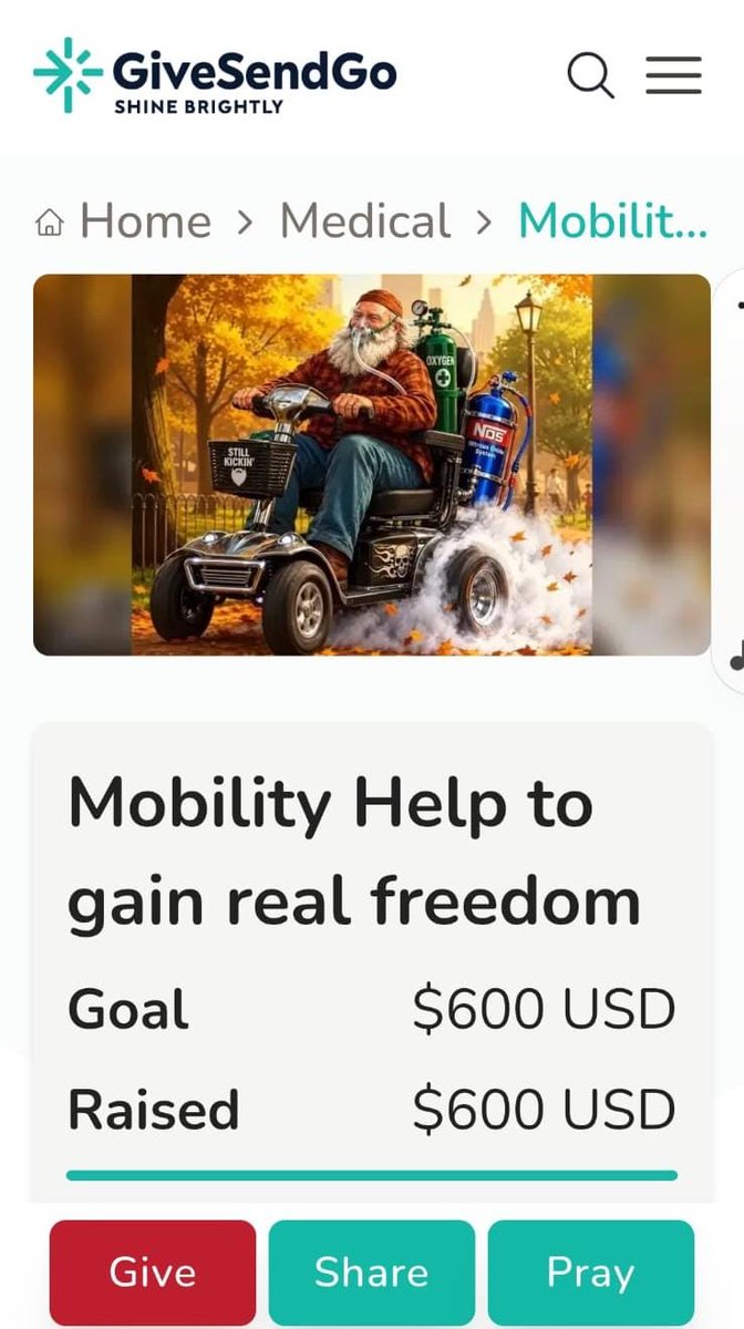 Texan1ByGrace's tweet photo. From the bottom of our hearts thank you.  In just 3 days you raised the full $600 for Jan’s mobility scooter.  Because of you, he will soon be able to leave his apartment, go to church, get groceries &amp; breathe some freedom again.  God bless you and America https://t.co/FQGlTDcfmG