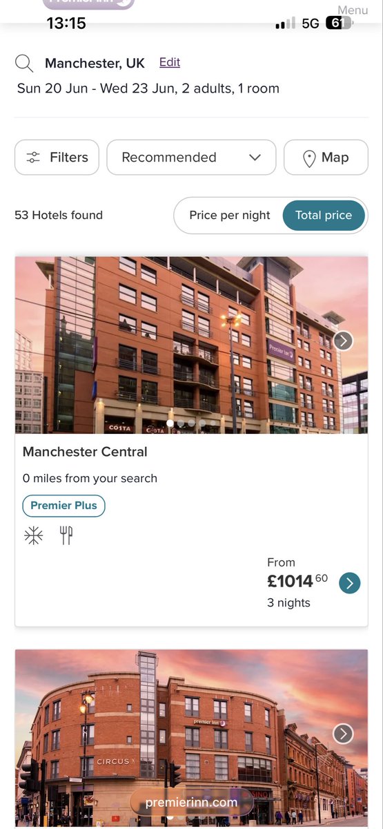 jlshoesmith's tweet photo. @premierinn There’s dynamic pricing, and there’s price gorging. 900% increase? This is disgraceful. #oasis #premierinn #pricegorging https://t.co/QjC0jzAw2i