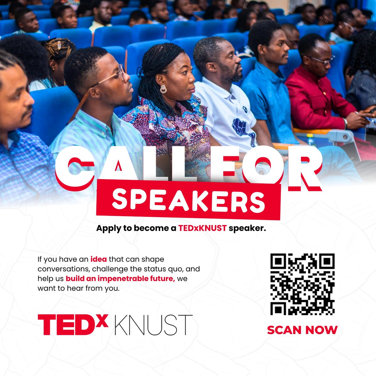 tedx_knust's tweet photo. CALL FOR SPEAKERS 🎤

Are you a changemaker, innovator or  creative, with a bold idea the world needs to hear?

📌 Apply: https://t.co/ecnxUpN8oA

⏳ Deadline: 30 September 2026

Theme:  “Pangolin🐾: Architects of an Impenetrable Future”

#TEDxKNUST2026 #IdeasWorthSpreading https://t.co/tGEoIoyyb3