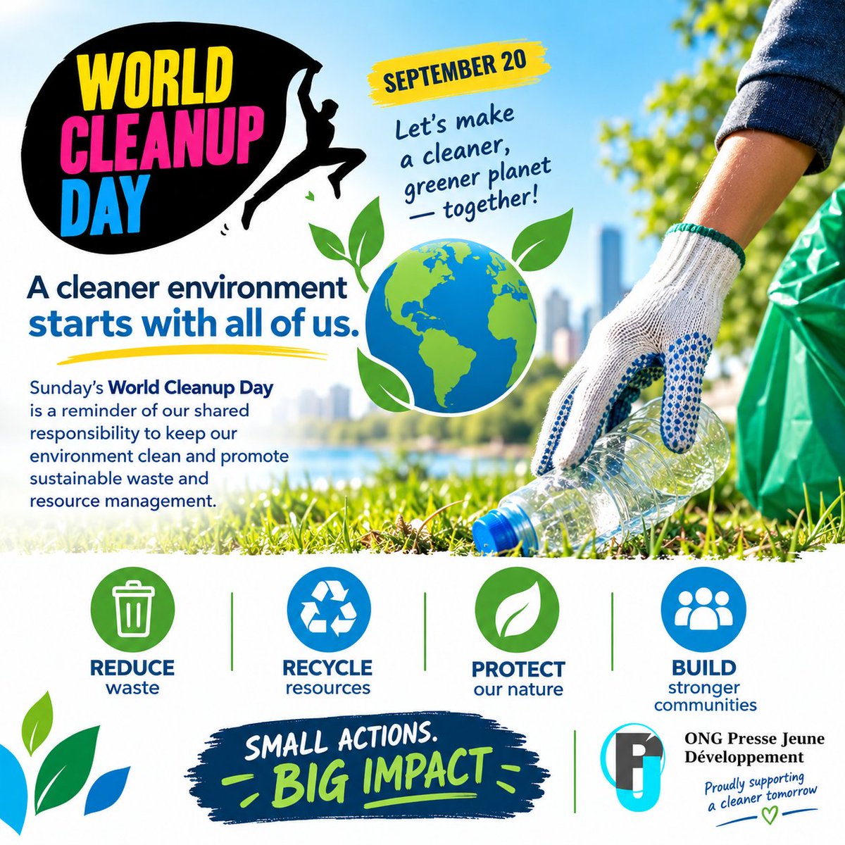 ongpjd's tweet photo. NGpressejeunedeveloppementofficiel
@ongpjd
·
8h
🌍 #PJD agit aux côtés du #monde pour un #environnement plus propre ! ♻️ À l’occasion du #WorldCleanupDay, #𝗣𝗿𝗲𝘀𝘀e𝗝𝗲𝘂𝗻𝗲𝗗𝗲́𝘃𝗲𝗹𝗼𝗽𝗽𝗲𝗺𝗲𝗻𝘁 rappelle que chaque geste compte. 🌱 Penser mondial, agir #local.
#GIZ https://t.co/YwZvOR0dxH
