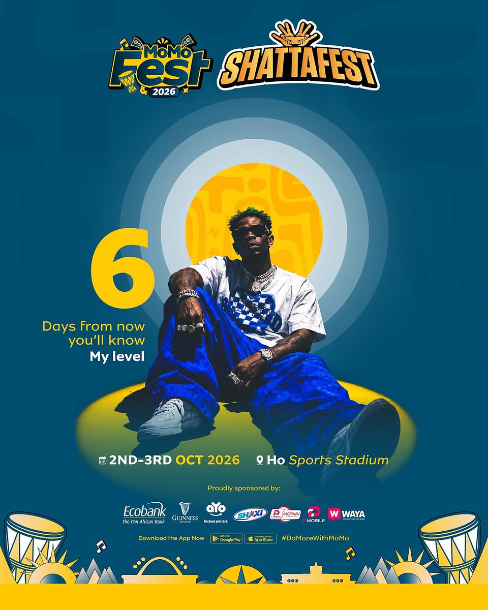 RayAnkrah0's tweet photo. 6️⃣ DAYS TO GO HO!💪🔥🔥🔥

Ticket:
On God: GHS100
Street Crown: GHS200
Buy ticket via the MoMo App or Dial *713*33*00#

#SHATTAFEST26 #ShattaFestHo #ShattaFestGH26 #SHAXI #WAYA #HOTWAV https://t.co/lvy6opzQKx