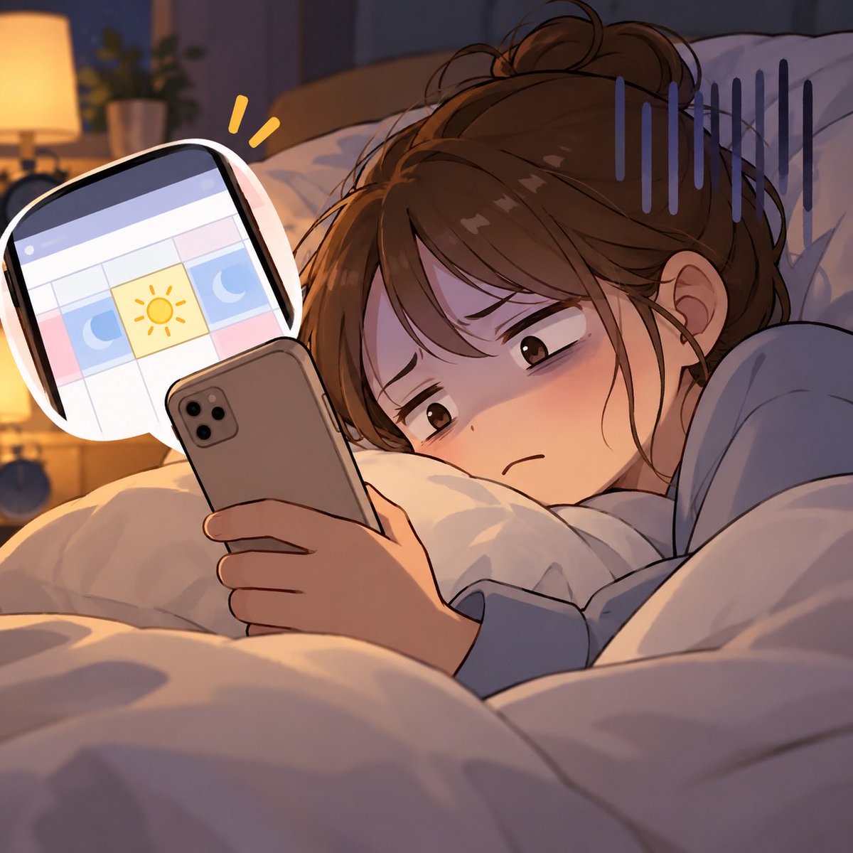 sakuramaru06's tweet photo. 寝る前に勤務表を見る。

「明日、日勤か…」

知ってた。

朝から知ってた。

でも寝る前に見ると
もう一回ダメージ受ける😂

#看護師あるある #看護師 https://t.co/X0z7OihUwH