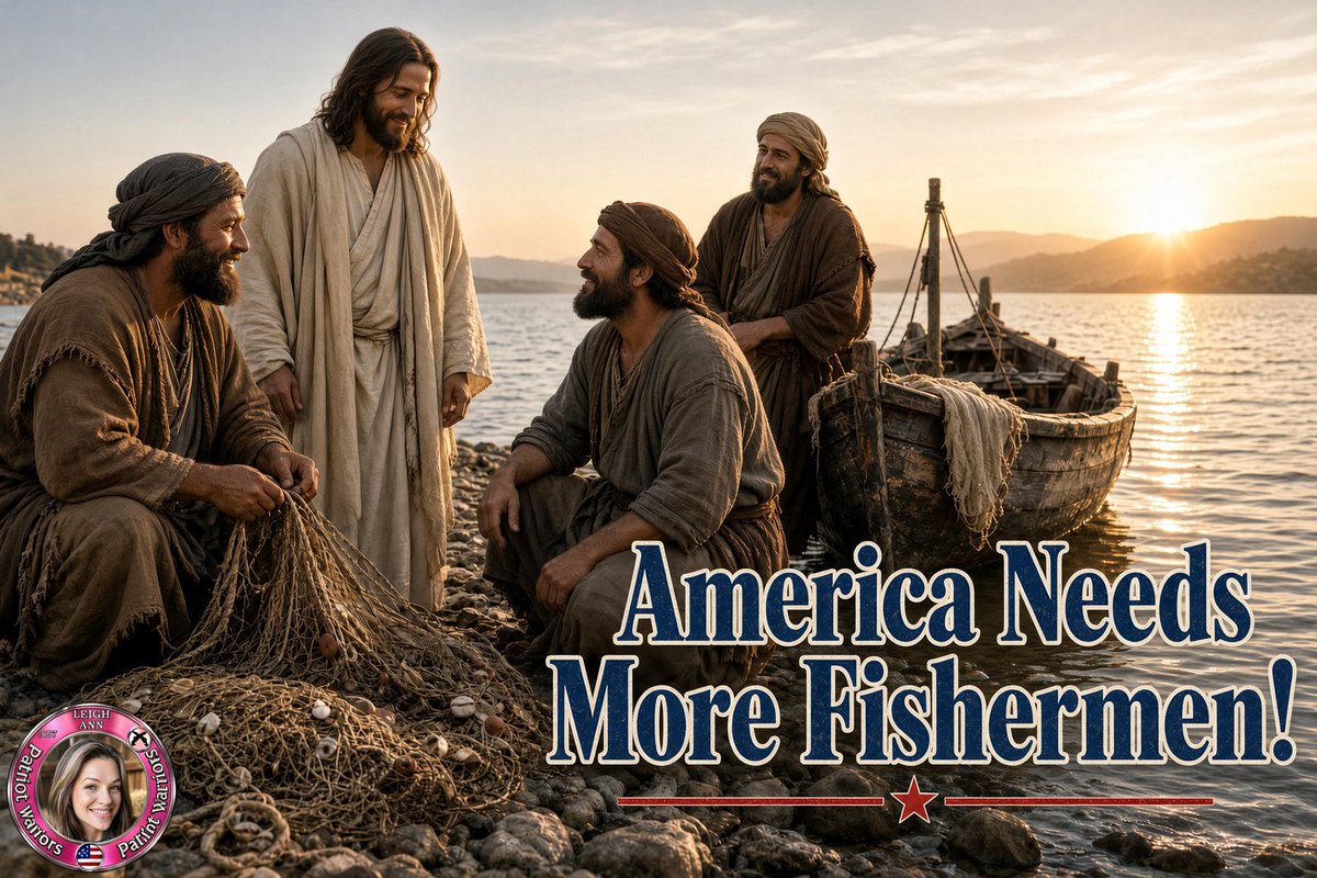 LeighAnnCox's tweet photo. Good Morning Patriots 🇺🇸 

Happy Sunday to you! 🙏 

🌅 The flag still waves. The church bells still ring. The same sun that rose over Galilee this morning is rising over this land too. And the same King who walked the shoreline then still reigns now. ✝️ 🇺🇸 

Jesus Christ is King!

This nation has been blessed beyond measure. Freedom of worship. The right to gather. The liberty to open a Bible in public and declare that Jesus is Lord. Those gifts did not come from Washington. They came from the hand of God. And they remain only as long as we remember who actually sits on the throne. 

On this Lord’s Day, hear the old story again. 
Jesus was walking beside the Sea of Galilee when He saw two brothers, Simon called Peter and Andrew, casting a net into the lake. They were fishermen. Ordinary men. Calloused hands. Tired backs. Nets that had come up empty more nights than they cared to count.
He said to them, “Follow Me, and I will make you fishers of men.”
Immediately they left their nets and followed Him.
A little farther He saw James and John in a boat with their father Zebedee, mending their nets. He called them too. They left the boat and their father and followed Him.
That is the sermon!
Not a complicated one. Not a polished one. 

Just this:
The King of the universe did not begin His earthly ministry in a palace or a seminary. He began it on a dirty shoreline with working men who smelled like fish. He did not first recruit the impressive. He recruited the available. Men who knew how to keep going out even when the nets came back empty. Men who understood persistence, early mornings, and the difference between a good catch and a wasted night.
Then He took the only skill they had and redeemed it.
“You know how to fish for fish,” He said in effect. “Now I will teach you to fish for souls.”
They dropped everything. Immediately. No three-year plan. No committee vote. No “let me think about it.” The King spoke, and fishermen became apostles.

That same voice is still speaking.
Your nets may feel empty right now. The culture may feel hostile. The country may feel divided. Your own strength may feel small. None of that changes the identity of the One who is calling!

Christ is still King!
He is still walking the shoreline of ordinary lives. He is still looking for people who will leave the familiar boat and follow. He is still turning fishermen into fishers of men.
The harvest has not changed. It is still plentiful. The laborers are still few.

The King has already spoken. The commission has already been given. The same Jesus who filled empty nets on the lake is still able to fill empty lives today.
America needs fishermen again. Not just patriots who love the flag, but disciples who love the King more than the flag. Not just people who sing “God Bless America,” but people who will actually go into the streets, the workplaces, the neighborhoods, and the hard conversations and cast the net.

The nets are waiting!
The shoreline is right in front of you!
Be fishers of men!

Let’s go 🔥