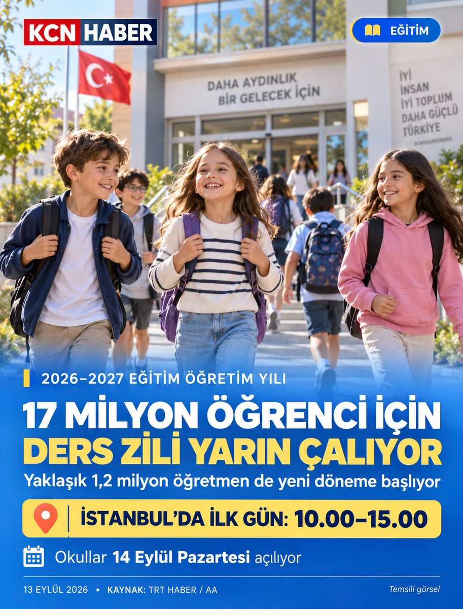 henryjacksonehb's tweet photo. The holiday is over, and the school bell is ringing for new dreams! Around 17 million students return to school on Monday, September 14. In Istanbul, classes will run from 10:00 to 15:00 on the first day. Wishing all students and teachers a https://t.co/uyBF3naaPB