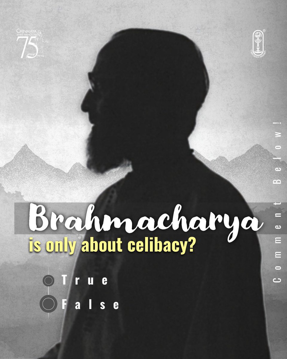 Chinmayananda's tweet photo. Comment below!
#brahmacharya #celibacy #celibate #quizinstagram #quizoftheday
#quiz #gk #chinmayamission #swamiChinmayananda https://t.co/FhgjGAmfS5