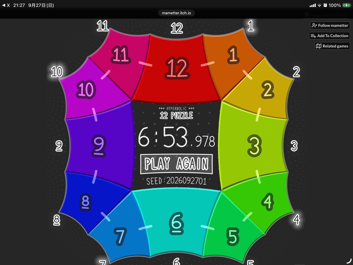 namamon_otoge's tweet photo. 12 PUZZLE 初めてながらこれって早い方なのか…？ https://t.co/X7DbaW5caT