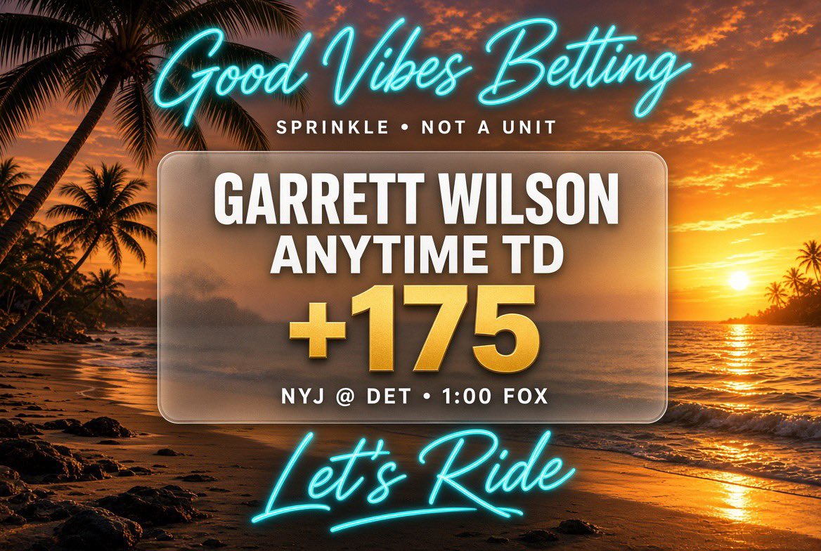 betGoodVibes's tweet photo. Sprinkle: Garrett Wilson ATD +175
Same Lions secondary. He already has one. Plus-money dart. Not a unit. https://t.co/HlOb60ea25