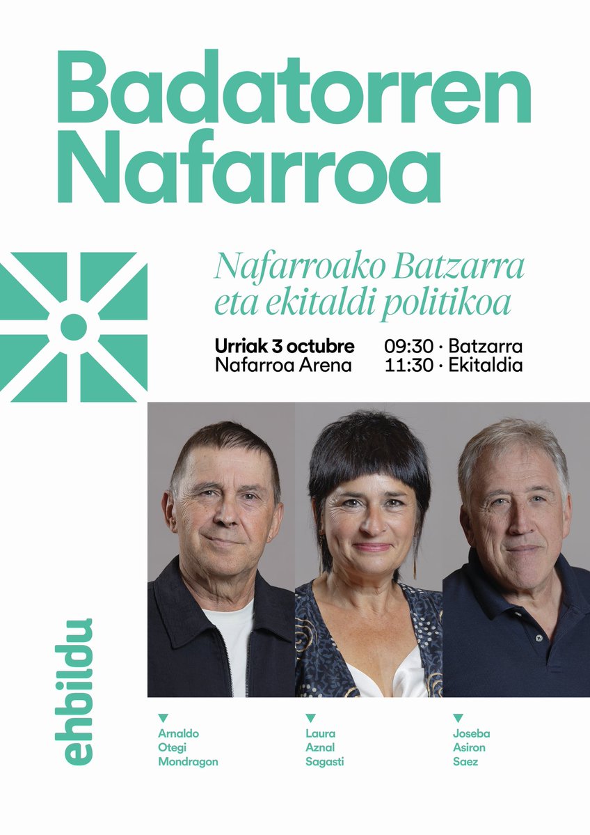 EHBilduNafarroa's tweet photo. ✳️ Badatorren Nafarroa! 

Batzarra eta ekitaldi politikoa. Zatoz! 

Urriak 3 | 09:30 | Nafarroa Arena 

https://t.co/AcH0nBJHa3 https://t.co/hNVc4PvLAs
