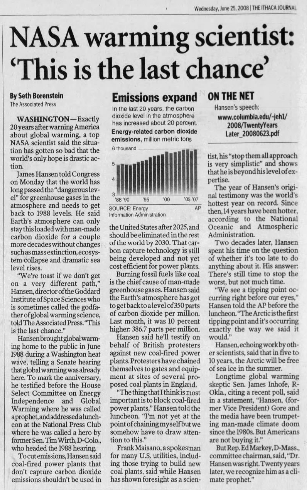 TonyClimate's tweet photo. Eighteen years ago NASA announced it was the last chance to save the planet from global warming.  
So why are climate alarmists still trying to grift money from their scam?

https://t.co/bIuEKfvU9f https://t.co/mN7pQh79g5