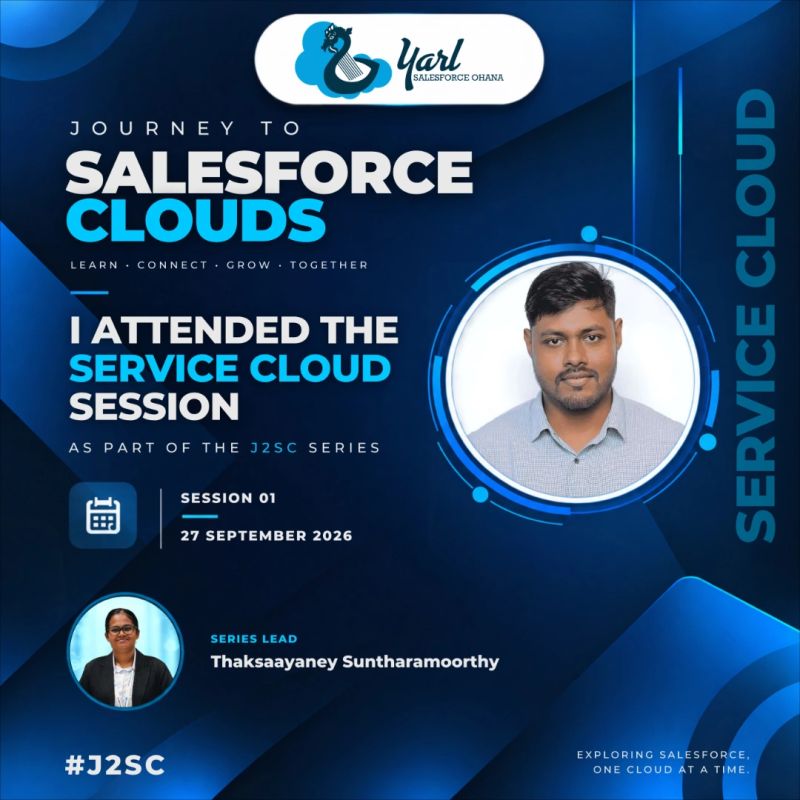 Vaishnuu_1999's tweet photo. Excited to attend the Journey to Salesforce Clouds (J2SC) session! A big thank you to our speaker,@RajivKrishnaS, for sharing valuable insights and an engaging session Thanks to @ThakshiMoorthy
for organizing this wonderful learning opportunity.

#J2SC #YarlSalesforceOhana https://t.co/2Y3mYq1FDN