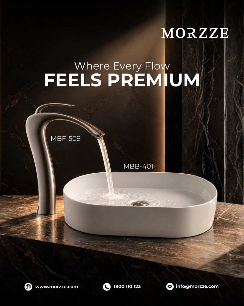 MorzzeIndia's tweet photo. Where every flow feels premium. 

Introducing the Morzze basin paired with the faucet — a duo crafted for those who notice the details.

💎 Premium Lasting Finish
🛡️ Durable Brass Build
💧 Smooth Water Flow

A statement of elegance for every modern bathroom. https://t.co/u89ngQxM6a
