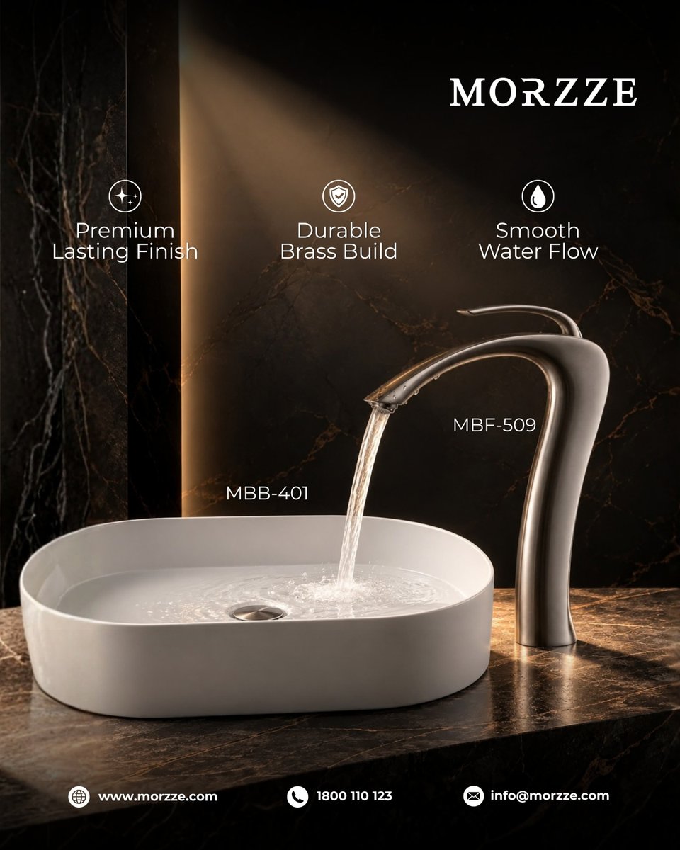 MorzzeIndia's tweet photo. Where every flow feels premium. 

Introducing the Morzze basin paired with the faucet — a duo crafted for those who notice the details.

💎 Premium Lasting Finish
🛡️ Durable Brass Build
💧 Smooth Water Flow

A statement of elegance for every modern bathroom. https://t.co/u89ngQxM6a