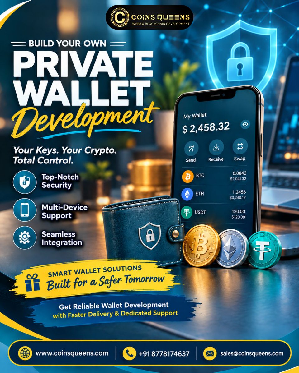 CoinsQueens's tweet photo. Private Wallet Development connects blockchain, backend, and transaction workflows with project needs. CoinsQueens builds around your goals. Visit: https://t.co/LZ3nChD6vd
Talk to Our Experts:
Phone: +91 8778174637
#PrivateWalletDevelopment #CryptoWalletDevelopment #us #uk https://t.co/Ilk0FQZt7k