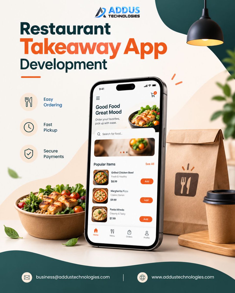 addustech's tweet photo. Restaurant Takeaway App Development connects menu selection order creation and pickup updates through backend systems. It helps restaurants manage takeaway orders with consistent information.
Visit us >> https://t.co/CnXXv0wbYG
#restauranttakeawayapp #foodorderingapp #usa #uk https://t.co/cQ8S6XPSgE