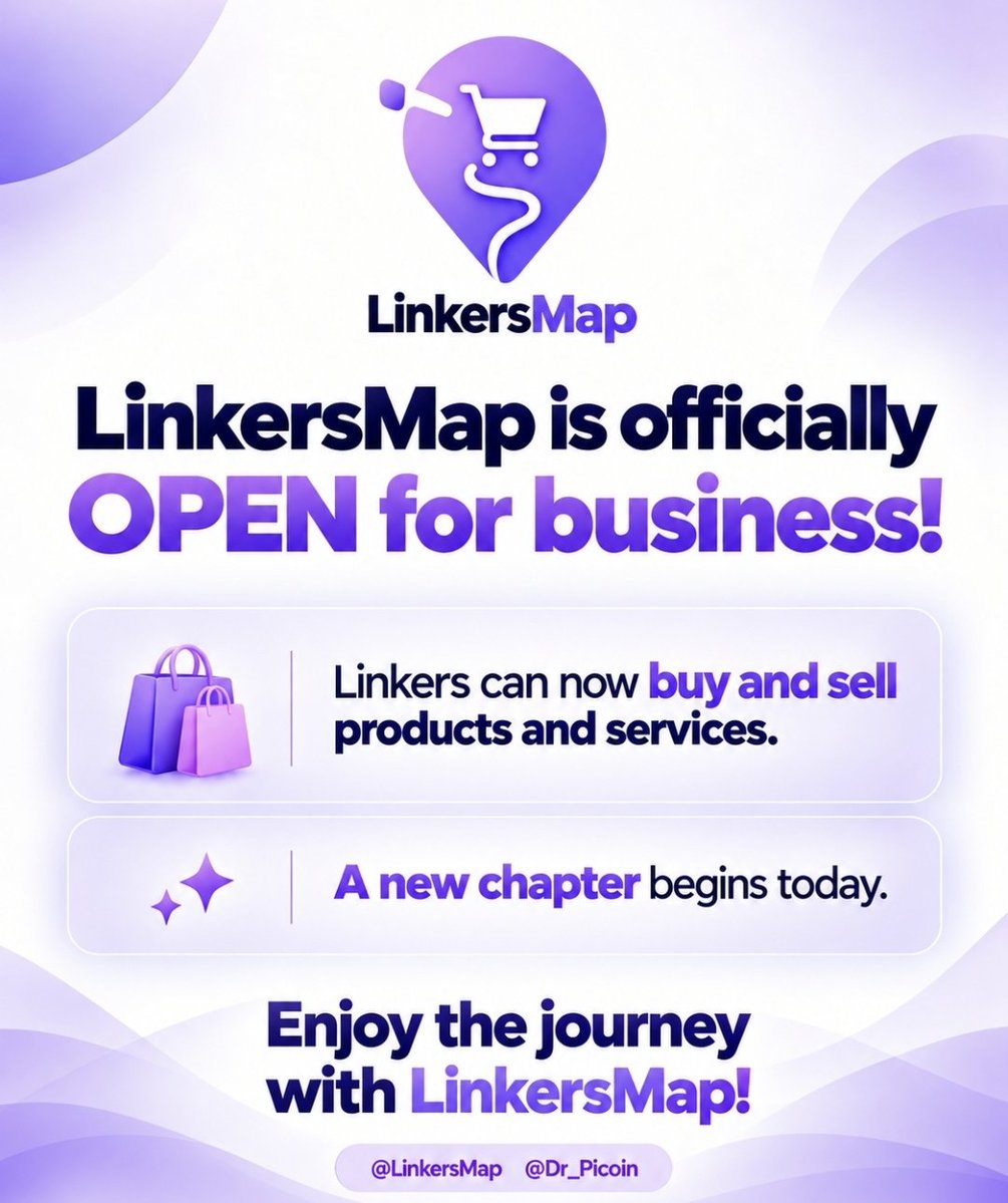LinkersMap's tweet photo. 🚀🌍 We are proud to announce that LinkersMap is officially OPEN for business! 🎉🔥

🛍️ Linkers can now buy and sell products and services through LinkersMap. 💳📦

✨ A new chapter begins today.

🚀 Join us on this exciting journey as we build the future of Web3 geo-commerce! 🌍💙

@LinkersMap @inter_link
@itl_fdn @itlx_defi @kv_interlink  @Dr_Picoin