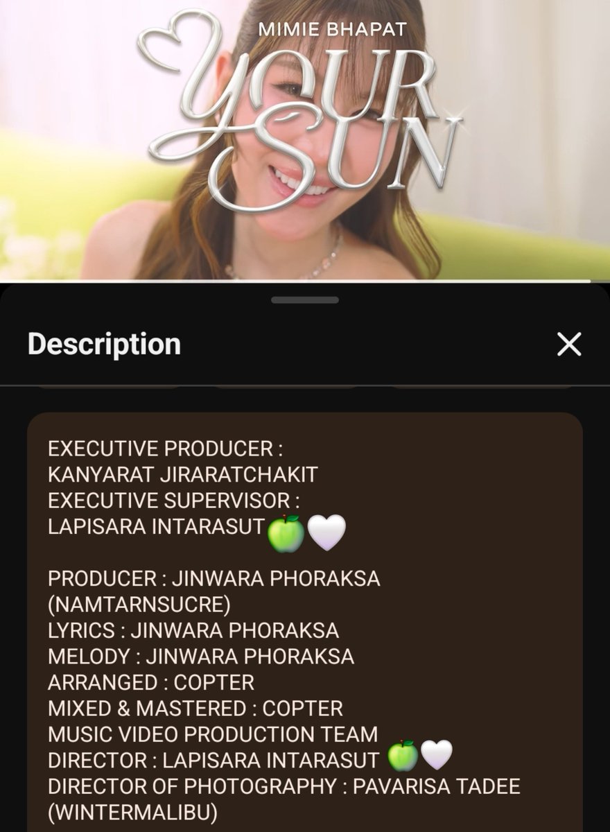 verciize's tweet photo. Apple is the executive supervisor and music video director for 'Your Sun' third person series OST

Give this woman a rest😂

#applelapisara
#ThirdPersonTheSeries #YourSun https://t.co/DA0Ix67PS9