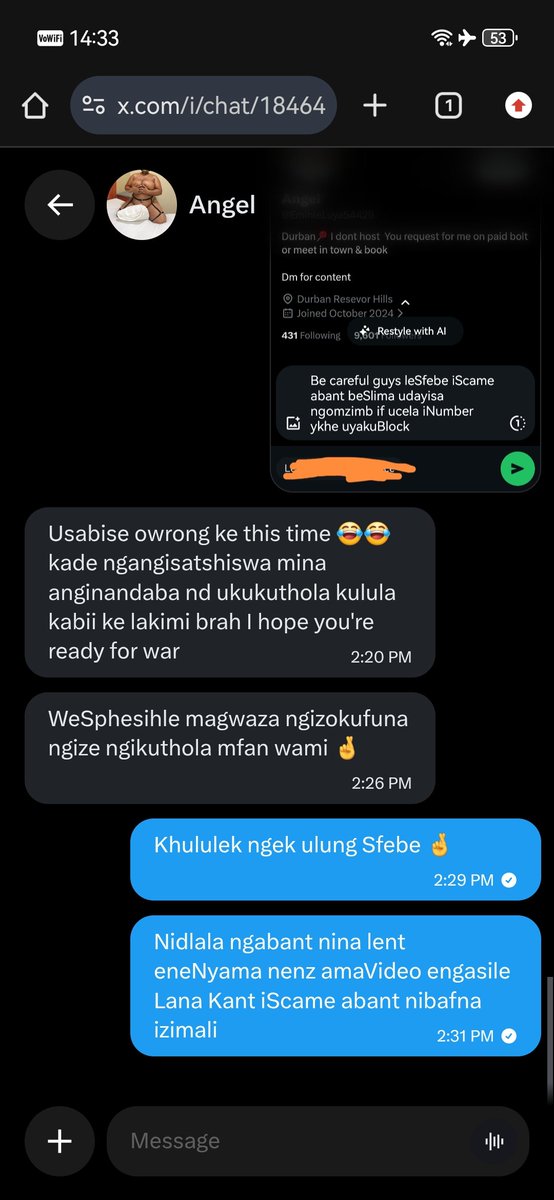 Darkmoodsov's tweet photo. @KingShaunBC and @EmihleLuya54429  uyekan ukuScame abantu nalama Video enu angasile ningawatheng uzama ukungisabis manj ku Inbox uth uzongibamba 😂😂 https://t.co/9YjinakNFd