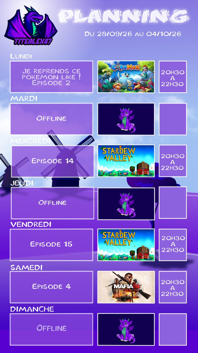 AlexClnc's tweet photo. 231ème planning ! #Coromon #StardewValley #MafiaIII
https://t.co/BdNXstY157 https://t.co/GbWLviryc4