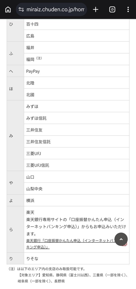 soruto5432's tweet photo. まさかと思ったけど流石に中部電力ミライズはりそな銀行の口座振替対応してた https://t.co/QbDIi2stEK