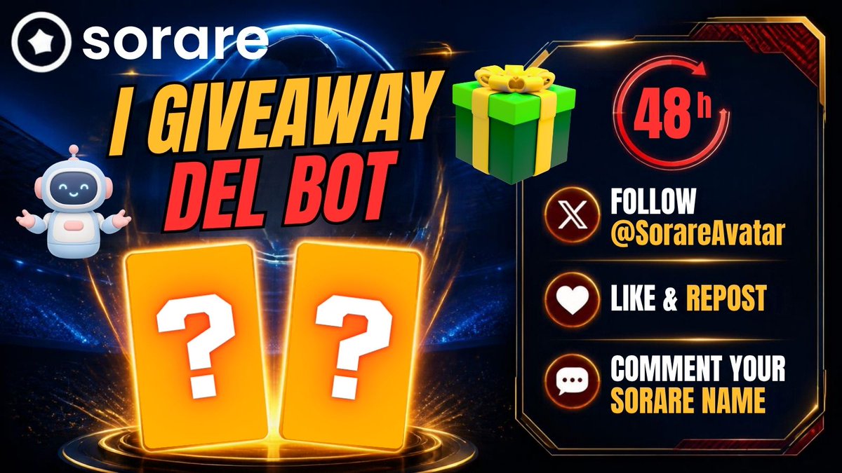 SorareAvatar's tweet photo. 🚨GIVEAWAY ALERT!🚨

2 LIMITED CARD from our Bot!🎁

How to win:
1️⃣Follow @SorareAvatar 
2️⃣Like &amp; Repost❤️🔄
3️⃣Comment your Sorare name💬

⏰2 random winners, 48 hours to enter!

👉don't miss the next giveaways: https://t.co/rlOu9Z4Mgw🚀

Good luck to everyone!🍀🔥 https://t.co/qyv08BVEft