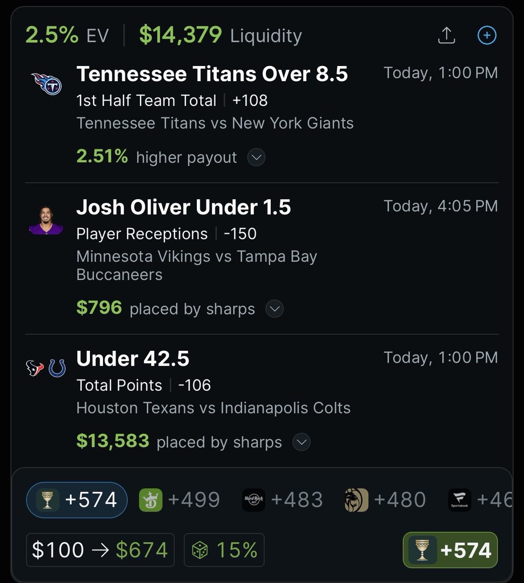 EVParlay's tweet photo. NFL Sunday is here! 🏈 

Take this over at Caesars, found with the @OddsJam parlay tool 🛠️

🔗 https://t.co/w3NuCycYcP https://t.co/C97Tyc07UM