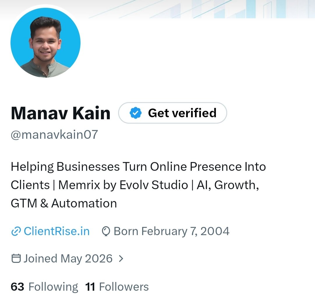 manavkain07's tweet photo. Celebrating 11 followers 🥂

Haven’t even been on @X for 24 hours yet.

Happy to connect with more B2B founders, engineers, and people building cool things.

Drop your project - would love to see what you’re working on. https://t.co/Aq2khgm5vc