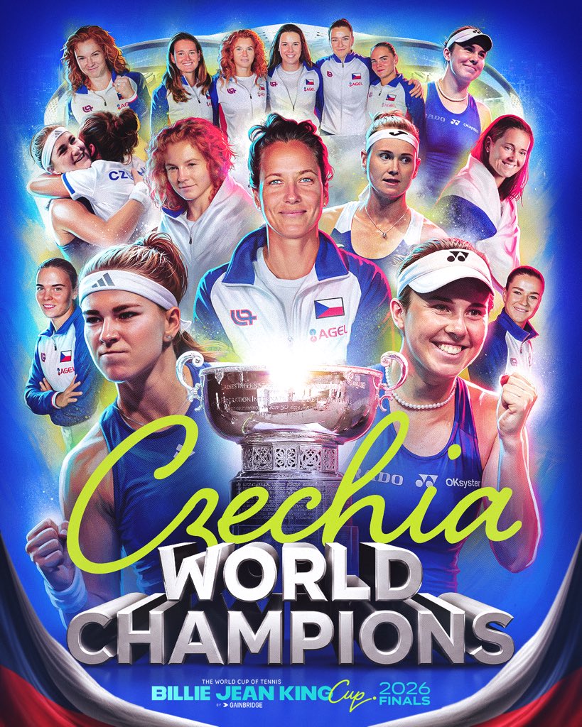 BJKCup's tweet photo. CZECHIA'S NEW ALL-STARS ARE WORLD CHAMPIONS 🇨🇿🏆

#BJKCup https://t.co/W8B2WucxI0