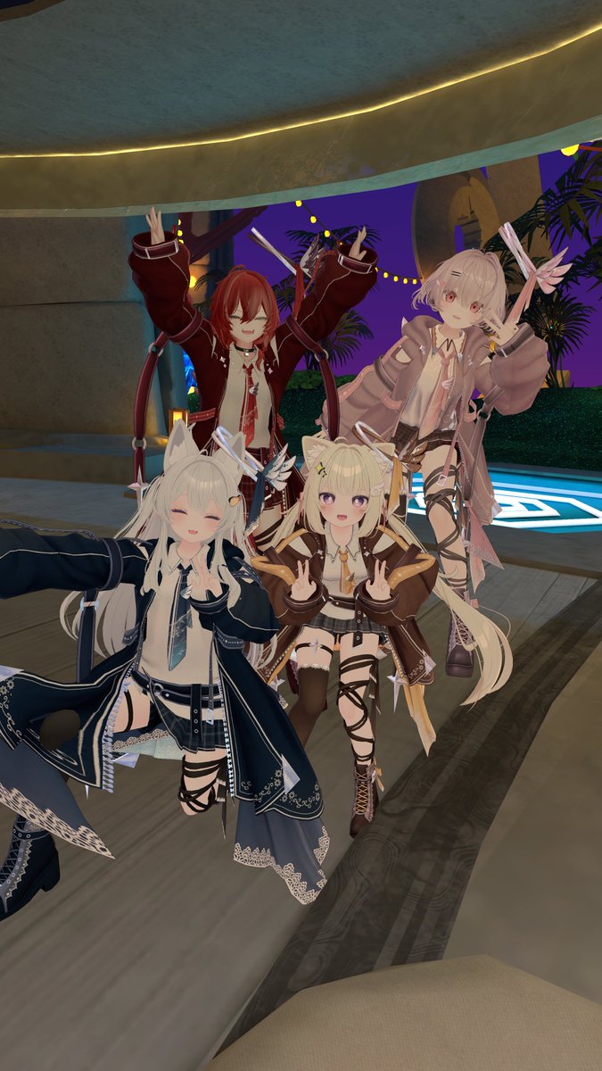 k4mevr's tweet photo. 昨日は衣装合わせた改変で4人集まって、いろんなワールドで写真を撮ってきました。めちゃくちゃ楽しかったです。 https://t.co/0HoxbKPJMf