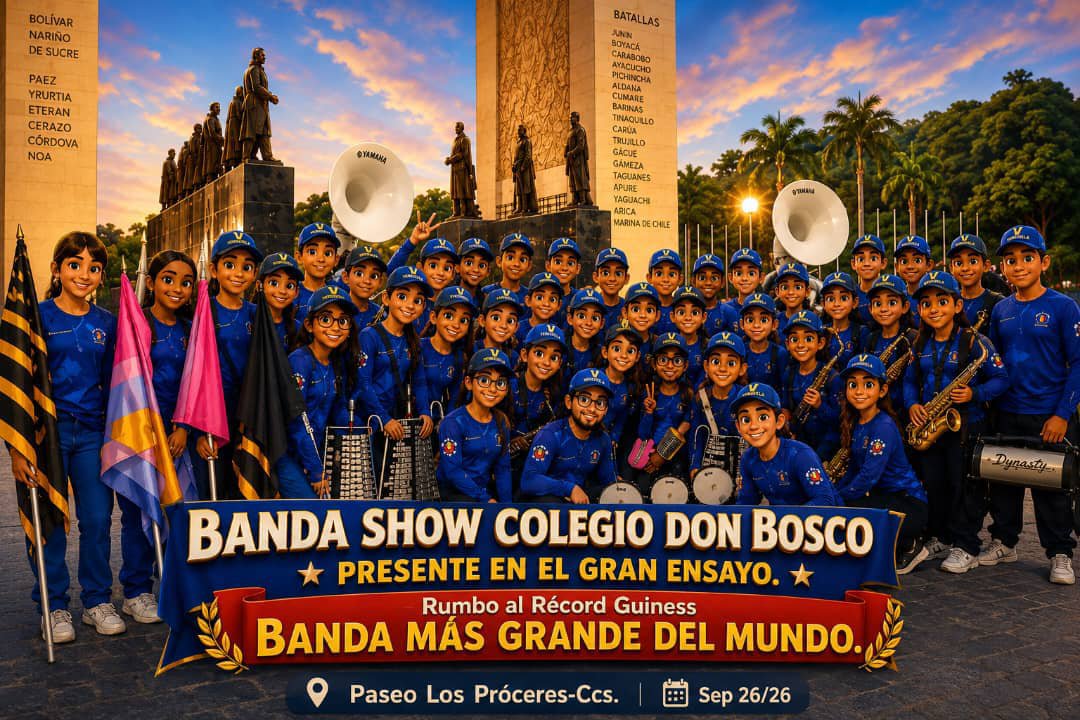 bscdonbosco's tweet photo. Banda Show Colegio Don Bosco, presente en el ensayo: Récord Guinness, Caracas Venezuela https://t.co/jIOnZZmEE9