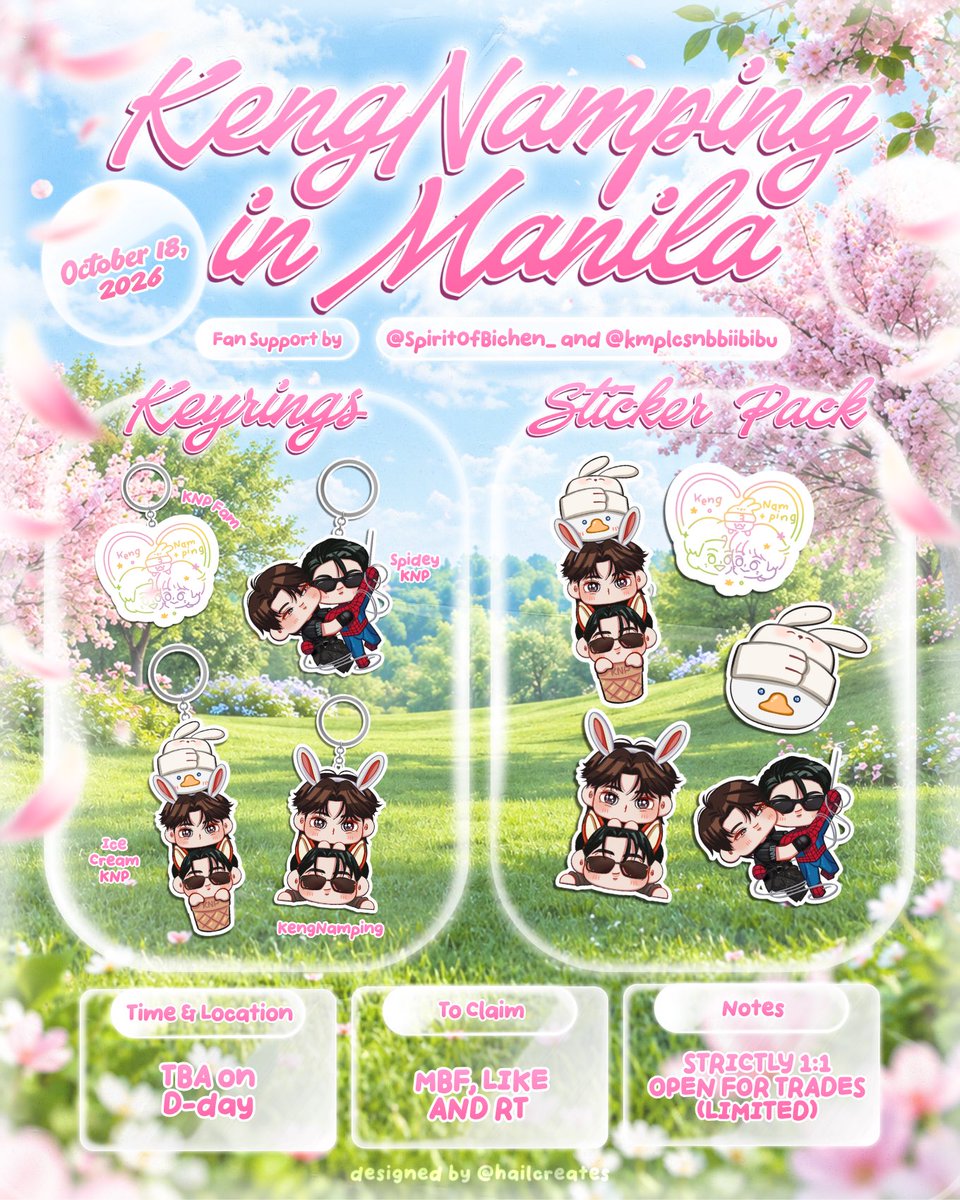SpiritOfBichen_'s tweet photo. .⋆❀°  KENGNAMPING FANMEET IN MANILA   
໒꒰ྀི∩˃ ᵕ ˂∩꒱ྀི১

Fan support by @SpiritOfBichen_ @kmplcsnbbiibibu ⋆✴︎˚｡⋆

🦆  Keyrings and Sticker Pack ݁ ˖Ი𐑼⋆🌷

𐙚  mbf, like and rt
𐙚  1:1
𐙚 dm @kmplcsnbbiibibu for trade (limited slot) 
𐙚 time & loc tba

#KengNampingFMinManila
#KengNamping #เก่งน้ำปิง 
#KengHarit #nampingster
