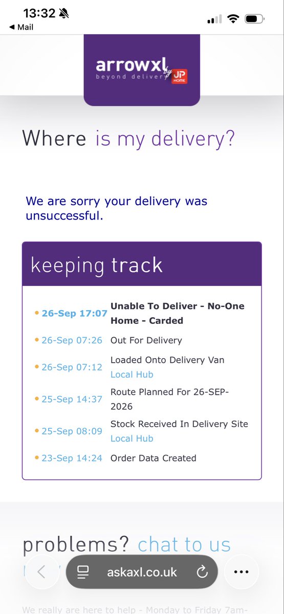 ShellSimpsonxx's tweet photo. Arrow are literally the worst delivery service I’ve ever used. Waited in all day yesterday for a new dryer and then got a message to say we were out and it couldn’t be delivered. Lying. There were two people in, no call, and no card. There was no attempt made. @ArrowXL https://t.co/e2zV3k6eJW
