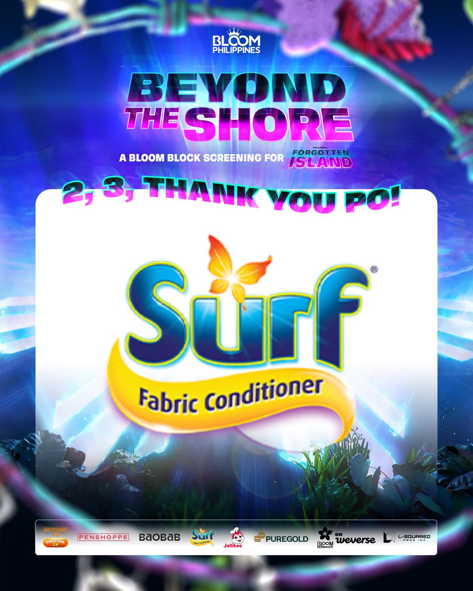 TEAMBLOOMPH's tweet photo. 2, 3! Thank you so much, Brand Sponsors!🥹

Thank you for sponsoring our All-Attendee Kits and for sailing with us on this adventure! 🏝️ Blooms happily left the cinema with lots of goodies from your amazing brands! 🫶

We truly appreciate your support in making our Beyond the Shore adventure extra special!💖

Sponsored by: 
- Enervon Z+ 
- @PENSHOPPE 
- Surf 
- @Puregold_PH 

#BINIxForgottenIsland
#ForgottenIslandBlockscreening
#BINI_AParallelWorld