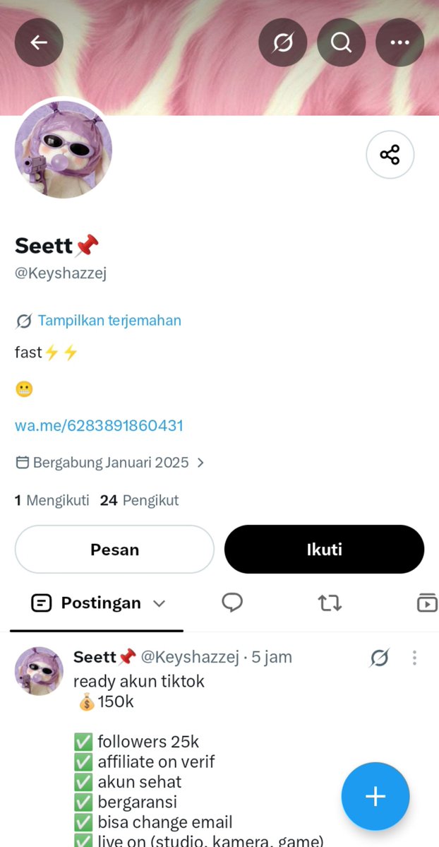 terriyaky15963's tweet photo. Hati2 guys ini penipu

Wtb wts akun acc tiktok
@Keyshazzej https://t.co/9mAyGYCnvR