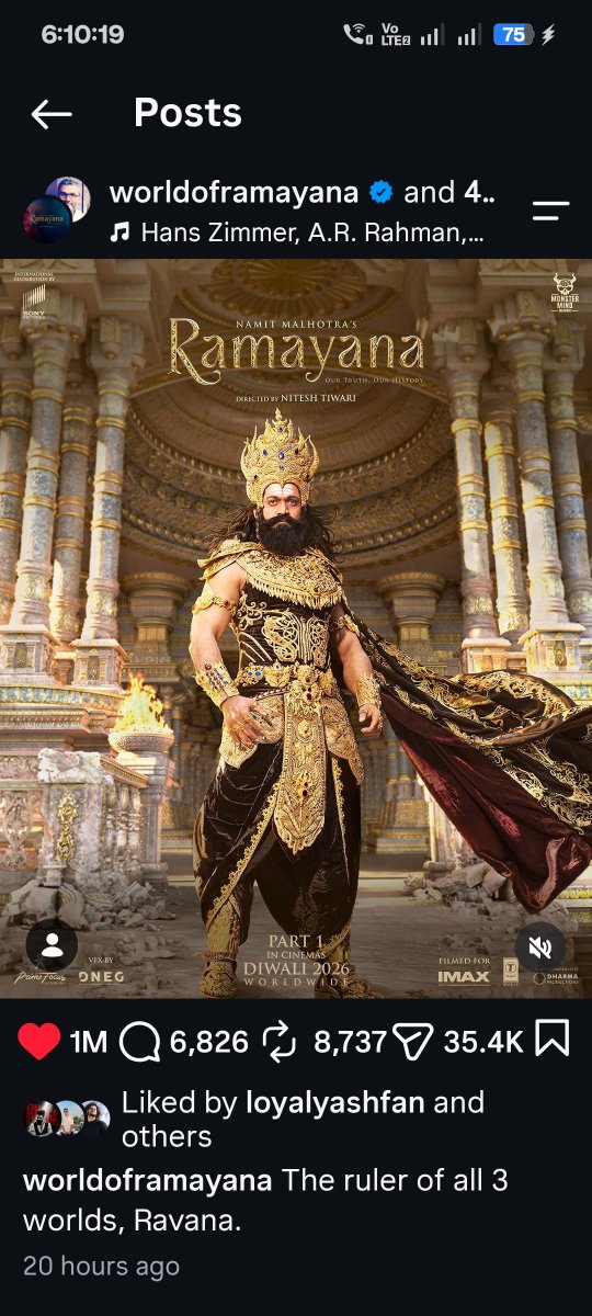 kunalreviewer's tweet photo. 🚨🚨FIRST POSTER FROM RAMAYANA WHICH CROSSED 1MILLION LIKES💥💥💥💥💥💥

THE NAME IS YASH🔥🔥🔥

#Yash #Ramayana #Ravana #Ranbir #YashBOSS https://t.co/gjAFlUQ5By