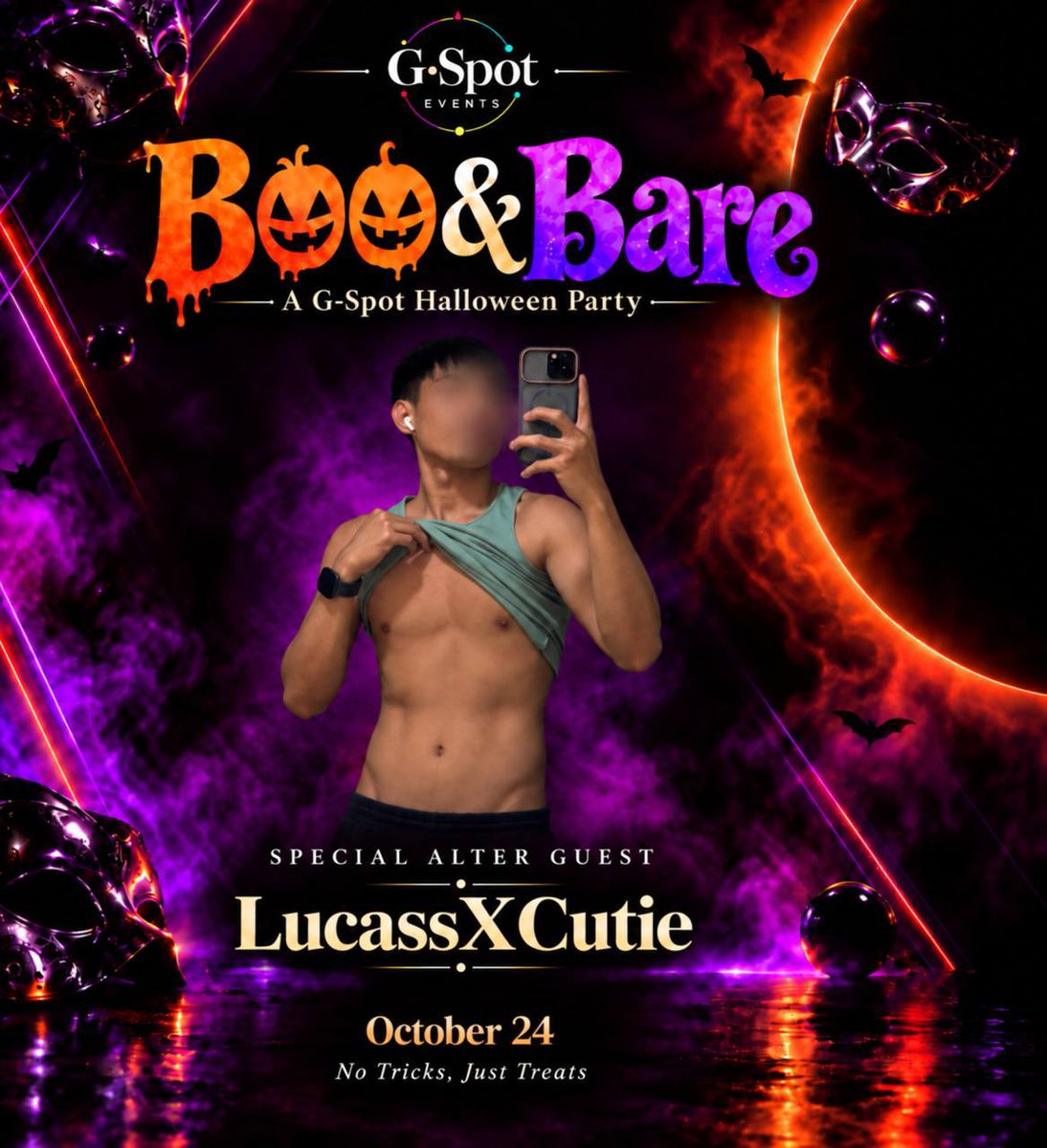 GrinderPH_grp's tweet photo. 🎃 BOO & BARE: Halloween Pool Party 💦

📅 October 24, 2026
📍 San Andres Bukid, Manila
👻 Limited to only 60 guests

Come and Meet @lucassxcutie on our Halloween Pool Party! He might just bite you on your neck and take you to paradise! 👻💦

• Early Bird: ₱699 — Sept 19–30
• Prebooking: ₱899 — Oct 1–18
• Regular Rate: ₱1,200 — Oct 19–24

*Reserve your slot by paying a ₱350 down payment under our Early Bird promo. Once payment is confirmed, we’ll add you to the Paid GC.

For inquiries: DM @rhy_mc | @jamezamezz | @sicaru_tan 

Sponsored by: @Pinoy_Poppers • @PoppersGuyPH • Flex • @browaxWaxingph • Clever Young • @HMDWellnesspa • Silab • JC IT Services • SKY NEST Staycation by RJA • EUX • @DeeBrozilianWax